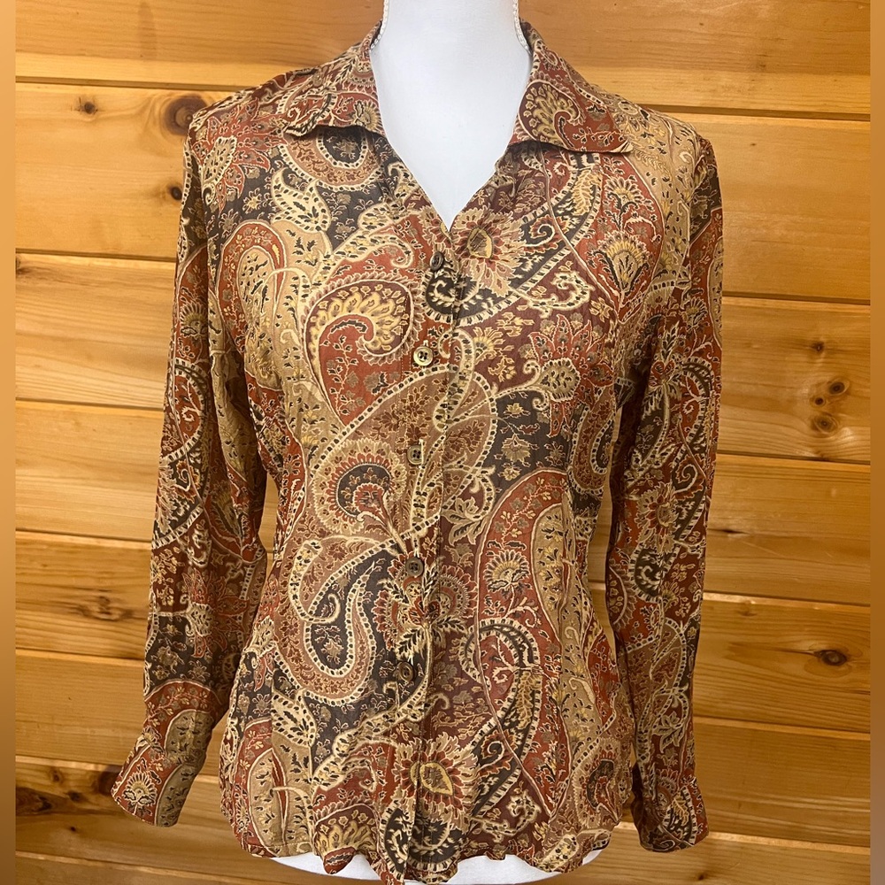 Escada Paisley Print Blouse in Brown and Gold